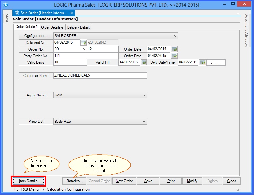 sale order header details
